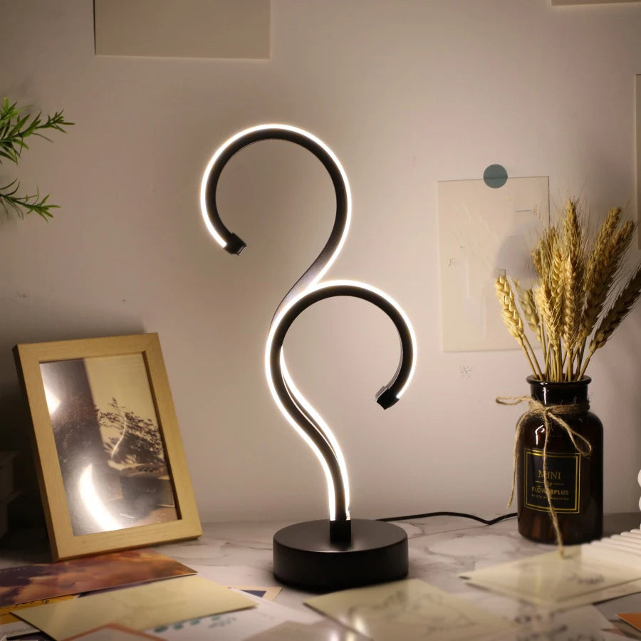 Creative Double Question Mark LED Desk Lamp – USB Powered, 3-Color Dimming, Modern Bedroom Nightlight