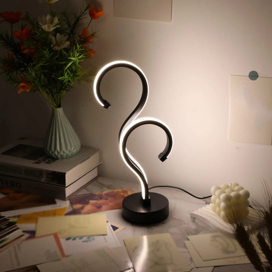 Creative Double Question Mark LED Desk Lamp – USB Powered, 3-Color Dimming, Modern Bedroom Nightlight