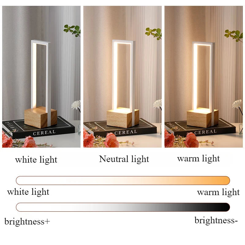 Modern Minimalist Bedside Lamp – Solid Wood & Iron Night Light