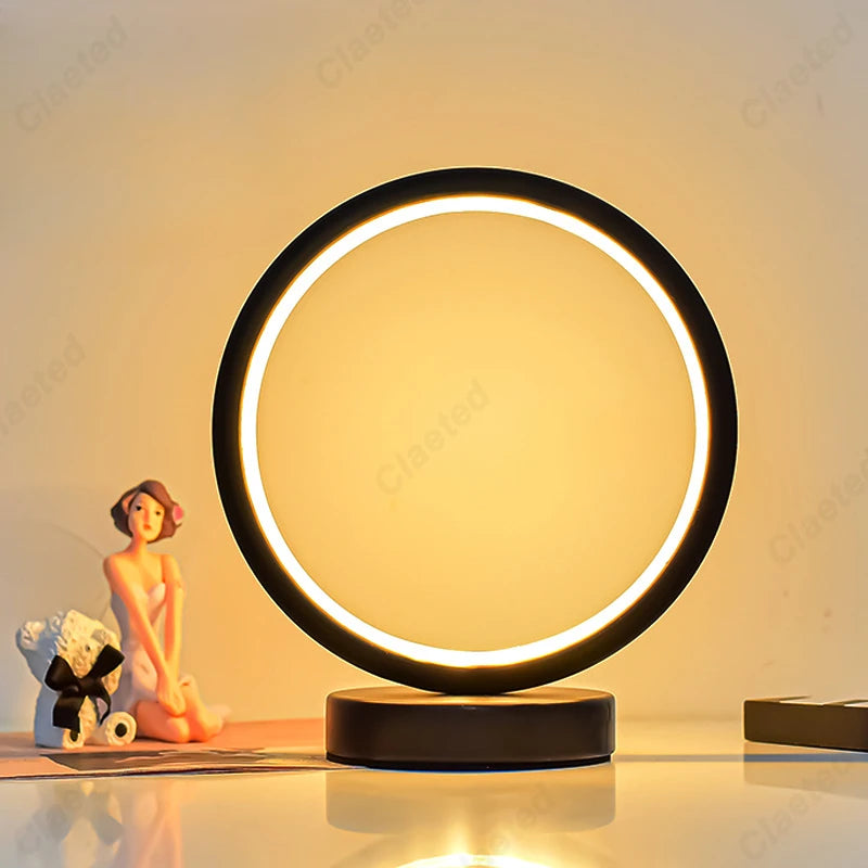 Minimalist LED Circle Table Lamp – 3 Color Touch Control (White/Black)