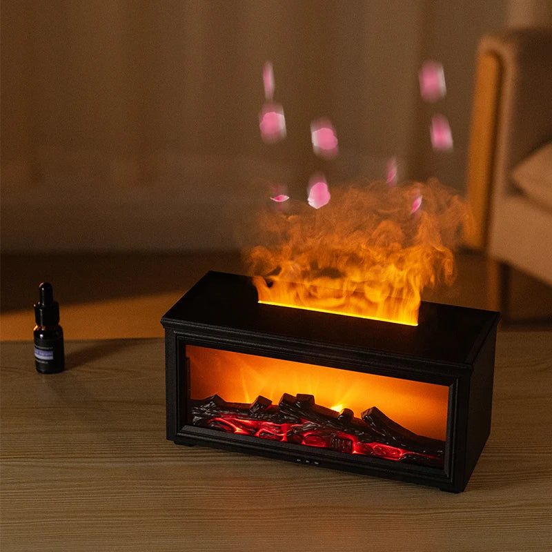 Mini Flame Essential Oil Diffuser & Humidifier – 7-Color LED Fireplace Aromatherapy Lamp