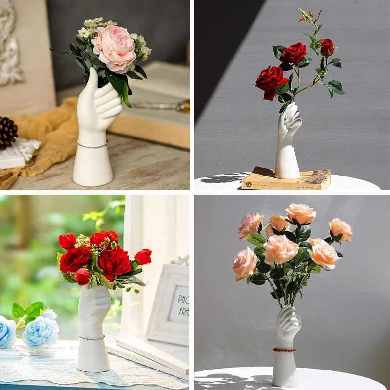 Nordic Ceramic Hand Vase – Creative Modern Floral Decor