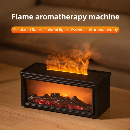 Mini Flame Essential Oil Diffuser & Humidifier – 7-Color LED Fireplace Aromatherapy Lamp