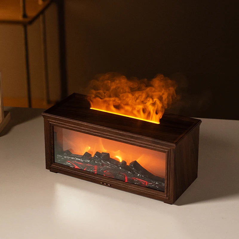 Mini Flame Essential Oil Diffuser & Humidifier – 7-Color LED Fireplace Aromatherapy Lamp