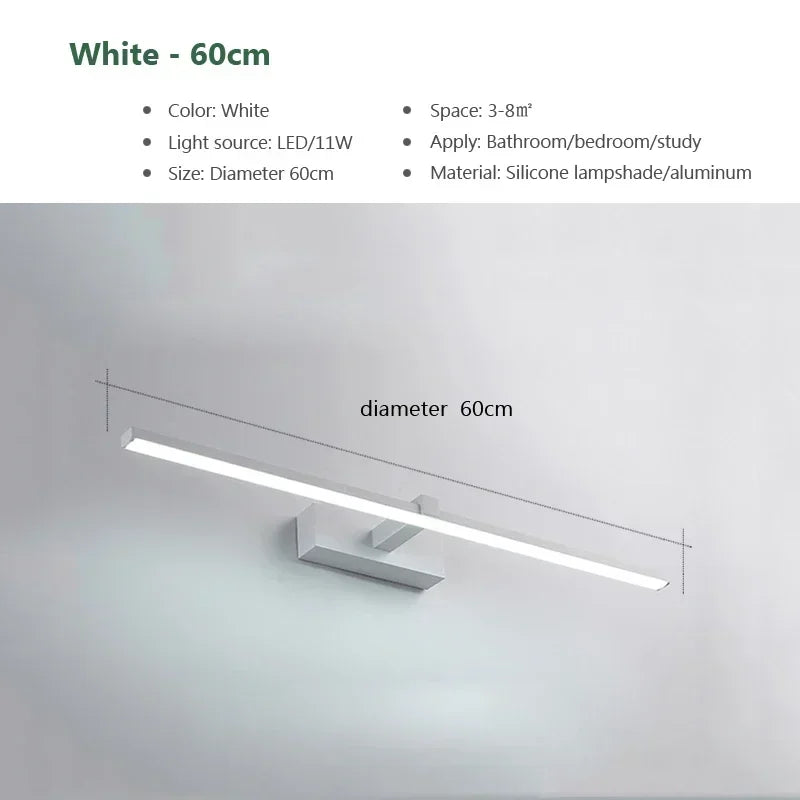 DAMIASMIL Modern LED Wall Light – 60cm Vanity Mirror Lamp, Bathroom & Bedroom Wall Sconce (Gold / Black / White)