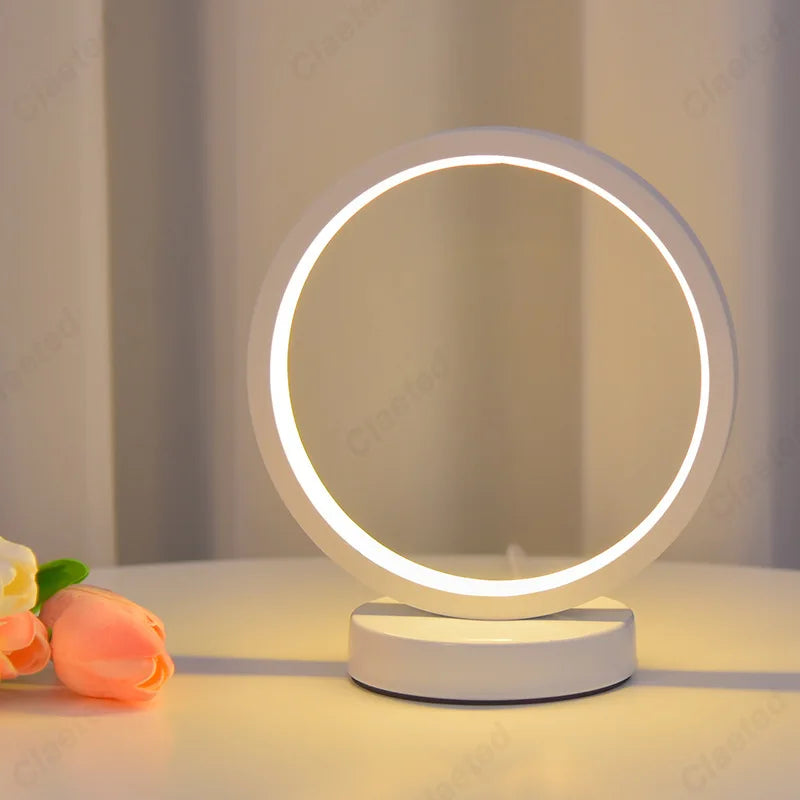 Minimalist LED Circle Table Lamp – 3 Color Touch Control (White/Black)
