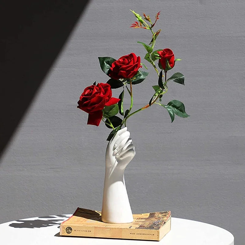 Nordic Ceramic Hand Vase – Creative Modern Floral Decor