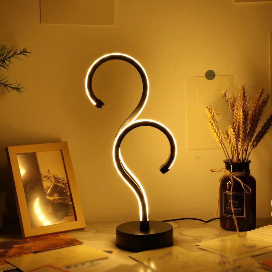 Creative Double Question Mark LED Desk Lamp – USB Powered, 3-Color Dimming, Modern Bedroom Nightlight