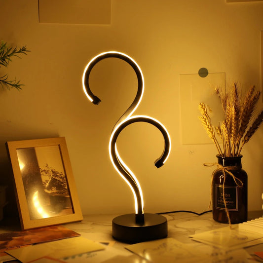 Creative Double Question Mark LED Desk Lamp – USB Powered, 3-Color Dimming, Modern Bedroom Nightlight