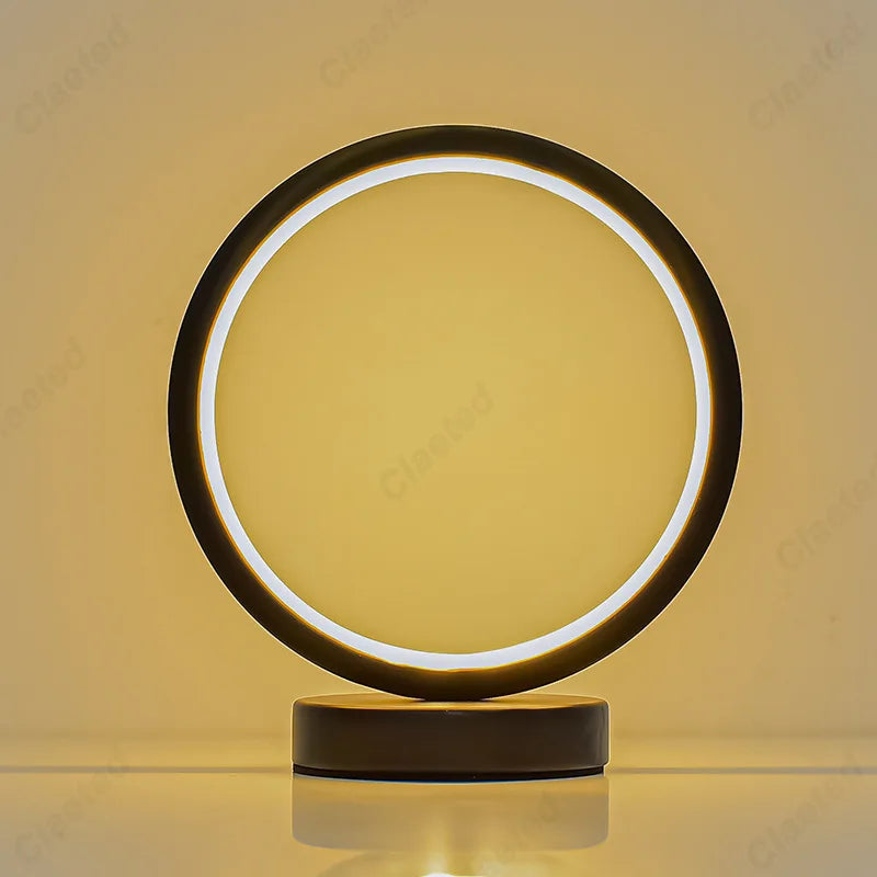 Minimalist LED Circle Table Lamp – 3 Color Touch Control (White/Black)