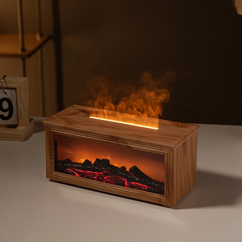 Mini Flame Essential Oil Diffuser & Humidifier – 7-Color LED Fireplace Aromatherapy Lamp