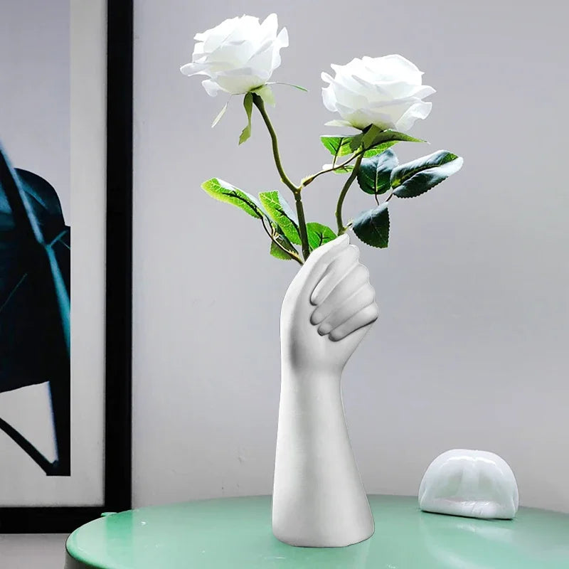 Nordic Ceramic Hand Vase – Creative Modern Floral Decor