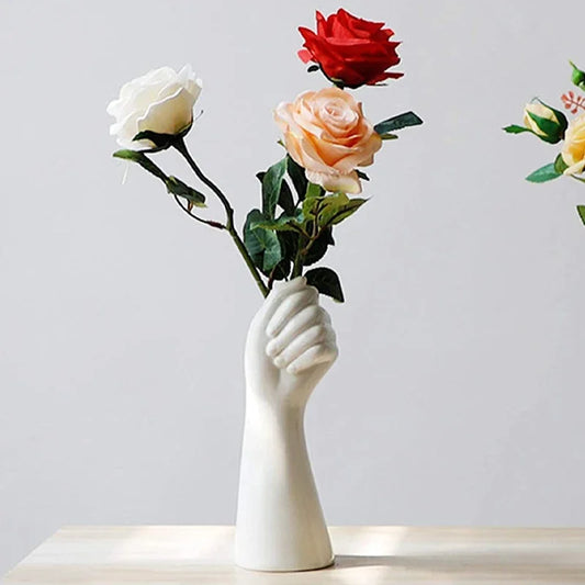 Nordic Ceramic Hand Vase – Creative Modern Floral Decor