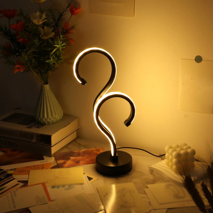 Creative Double Question Mark LED Desk Lamp – USB Powered, 3-Color Dimming, Modern Bedroom Nightlight