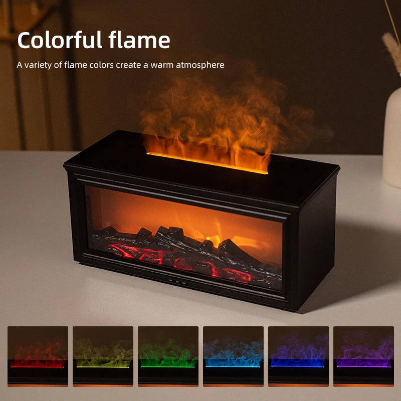 Mini Flame Essential Oil Diffuser & Humidifier – 7-Color LED Fireplace Aromatherapy Lamp