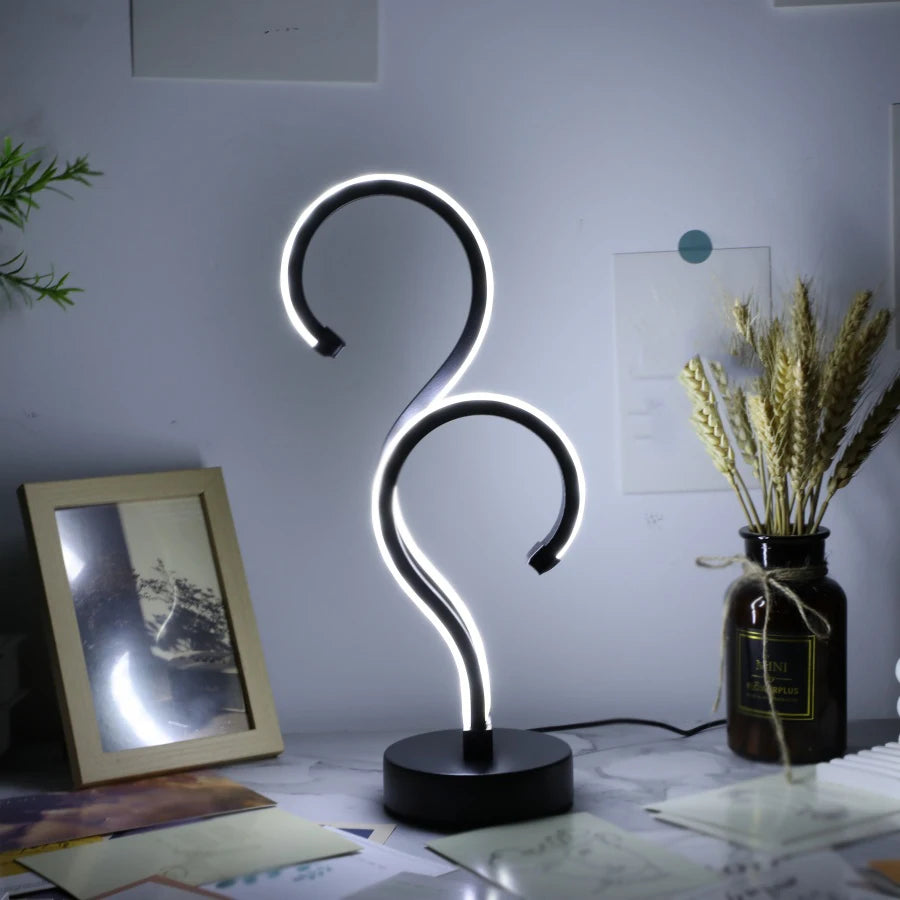 Creative Double Question Mark LED Desk Lamp – USB Powered, 3-Color Dimming, Modern Bedroom Nightlight