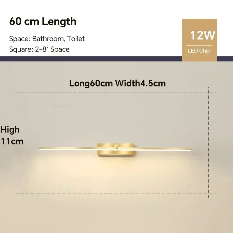 DAMIASMIL Modern LED Wall Light – 60cm Vanity Mirror Lamp, Bathroom & Bedroom Wall Sconce (Gold / Black / White)