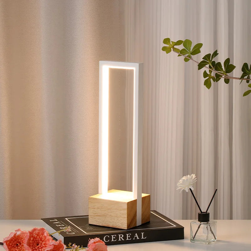 Modern Minimalist Bedside Lamp – Solid Wood & Iron Night Light