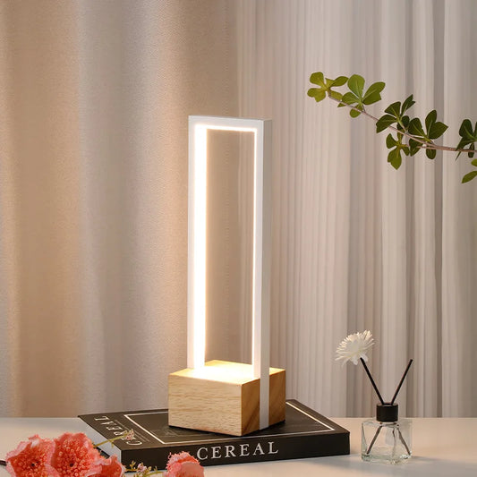 Modern Minimalist Bedside Lamp – Solid Wood & Iron Night Light