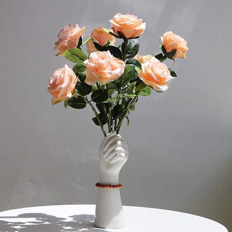 Nordic Ceramic Hand Vase – Creative Modern Floral Decor