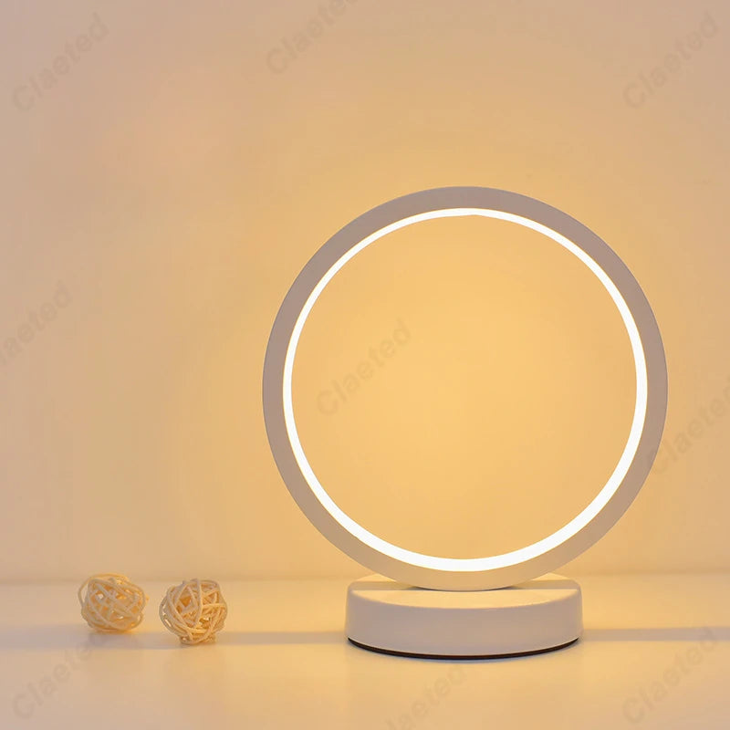 Minimalist LED Circle Table Lamp – 3 Color Touch Control (White/Black)