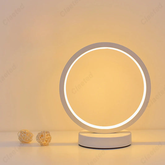 Minimalist LED Circle Table Lamp – 3 Color Touch Control (White/Black)
