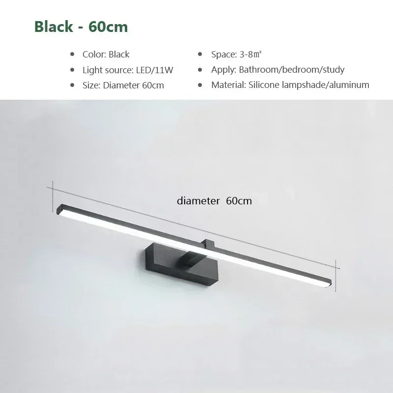 DAMIASMIL Modern LED Wall Light – 60cm Vanity Mirror Lamp, Bathroom & Bedroom Wall Sconce (Gold / Black / White)